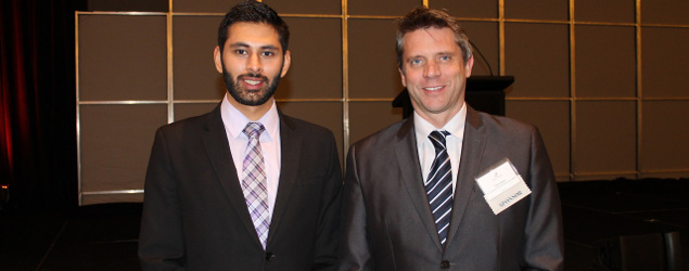 2014 Business Studies Award Winner Rohith Manhas with BCCIE Director, Communications and Programs Colin Doerr